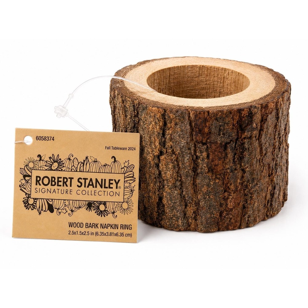 Robert Stanley Wood Bark Napkin Ring Rustic Farmhouse Fall Table Decor Natural